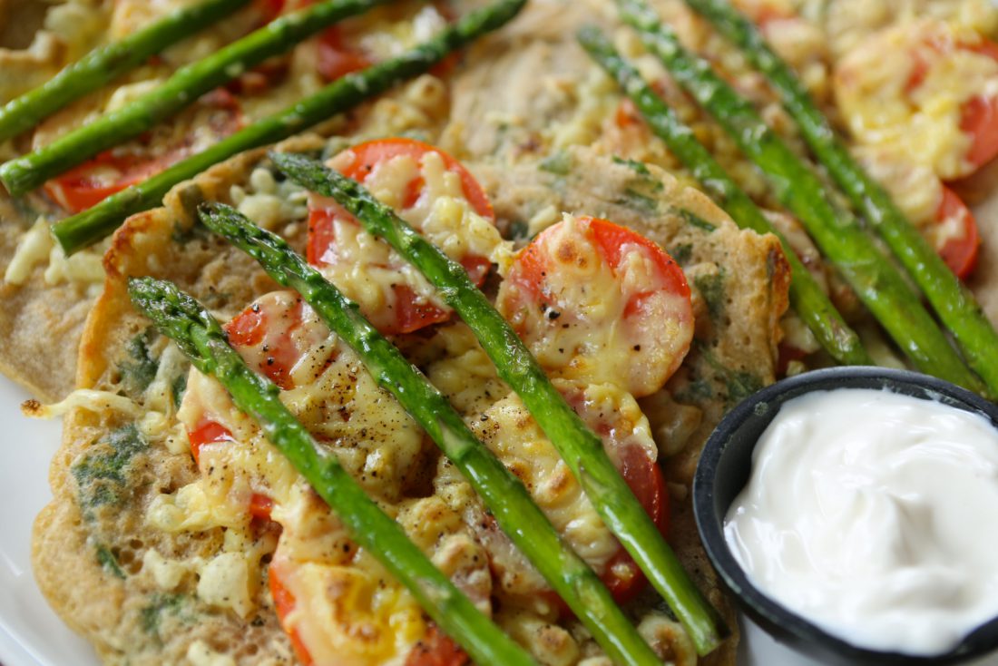 Savoury Pancake with Spinach Batter & Tomatoes