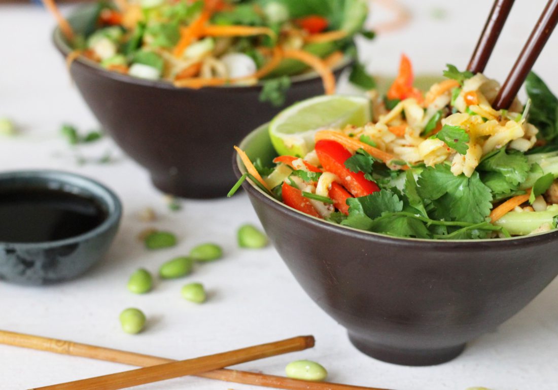 Quick Pad Thai with Tofu and Sesame Kale