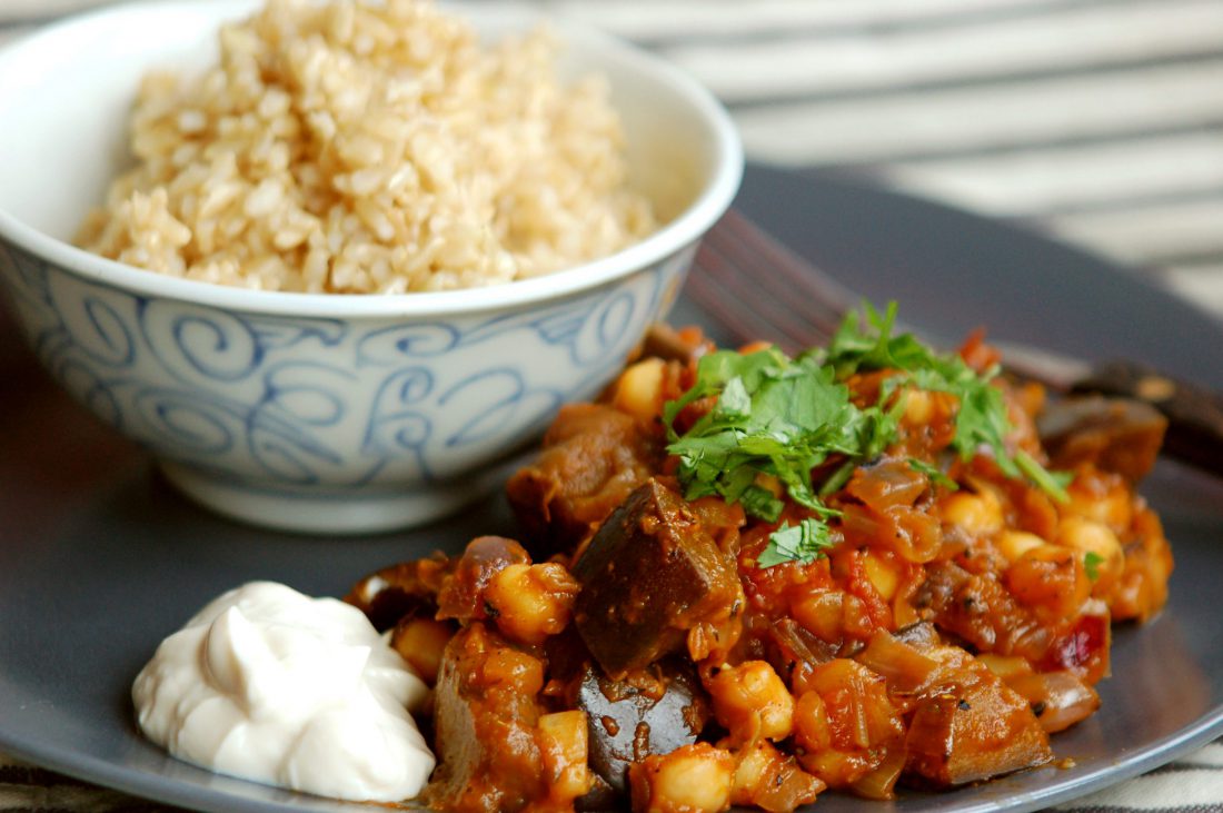 Quick Aubergine & Tomato Curry with Optional Chickpeas