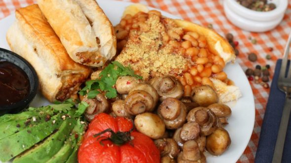Sausage Rolls with baked beans & salad