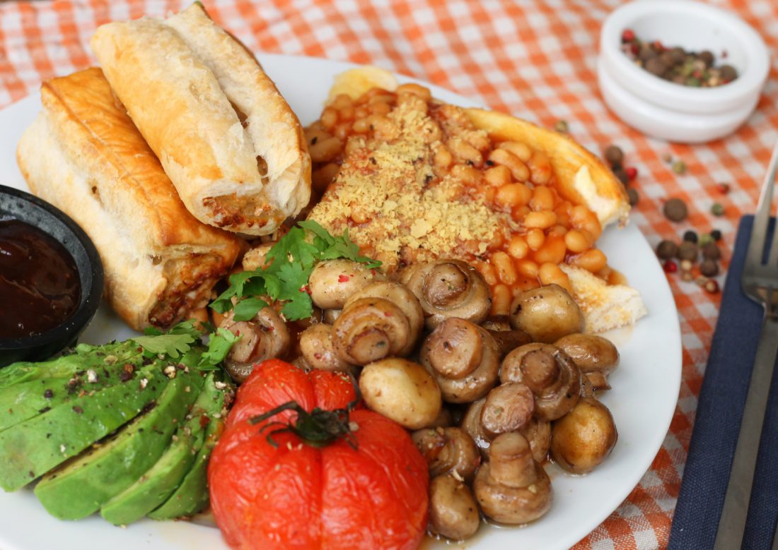 Sausage Rolls with baked beans & salad