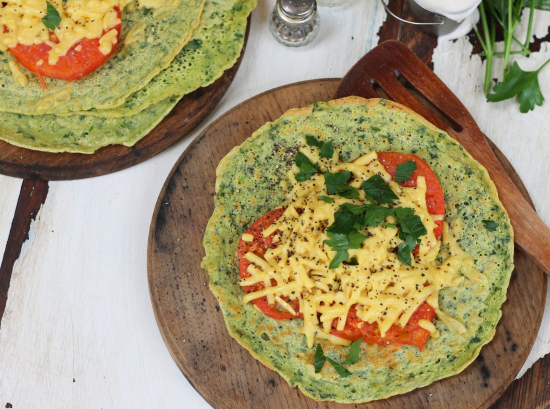 Savoury Pancakes with Spinach Batter and Tomatoes